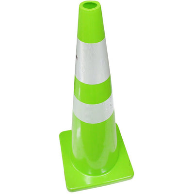 36 Inch Neon Green Safety Cone - 2 White Fluorescent Strips - ST36-G - ToolUSA