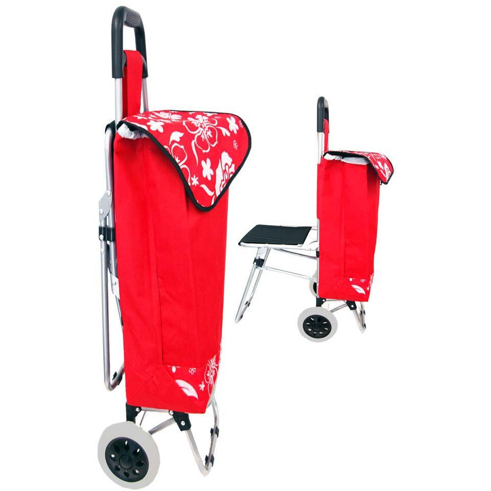 String Cart 36 Inch Rolling Shopping Cart with a Draw-String Bag and Fold Down Sea ...
