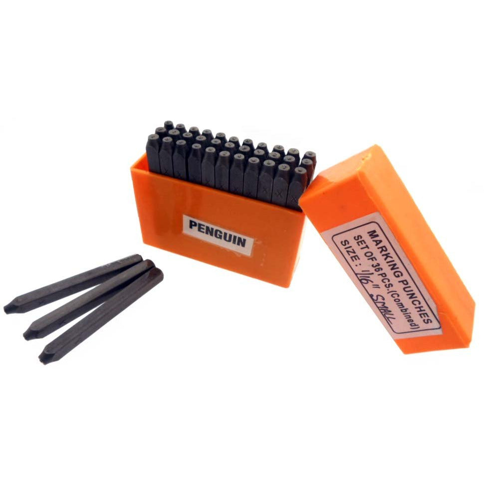 36 Pc.Number And Letter (Lower Case) Punch Set In Fancy Scrolled Font - 1/16" - TJ-30888 - ToolUSA