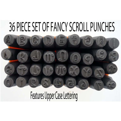 36 Pc.Number & Capital Letter Punch Set In Fancy Scrolled Font - 1/4" - TJ-30893 - ToolUSA