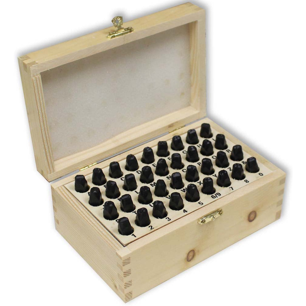 36 Piece Number & Capital Letter Punch Set in Wooden Case - ToolUSA