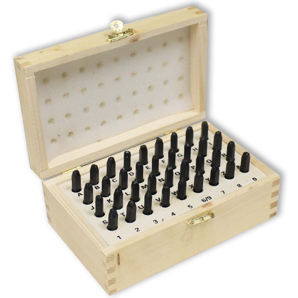 36 Piece Number & Capital Letter Punch Set in Wooden Case - ToolUSA