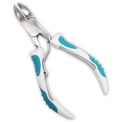 4-1/2 Inch Curved Jaw Naip Clippers With Teal and White Textured Handles - LPAK-81-1683 - ToolUSA