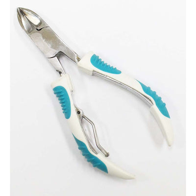 4-1/2 Inch Curved Jaw Naip Clippers With Teal and White Textured Handles - LPAK-81-1683 - ToolUSA