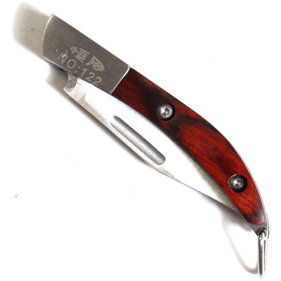4-1/2 Inch Pocket Knife with Inlaid Woodgrain & Steel Handle - PK519-44B-YX - ToolUSA