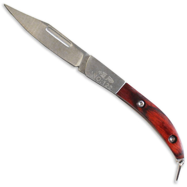 4-1/2 Inch Pocket Knife with Inlaid Woodgrain & Steel Handle - PK519-44B-YX - ToolUSA