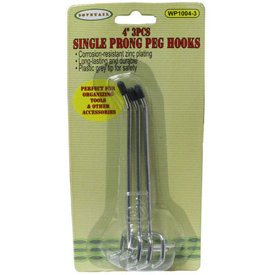 4" 3 Pc. Single Prong Peg Hooks - WP1004-3 - ToolUSA