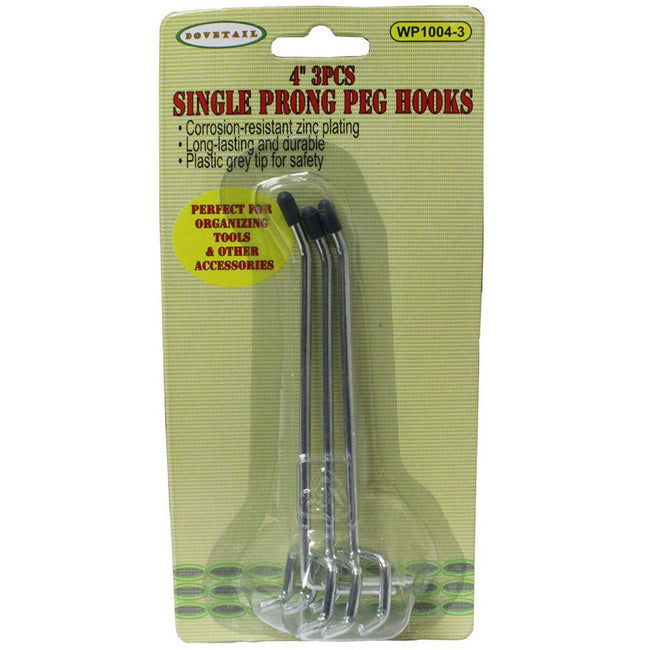 4" 3 Pc. Single Prong Peg Hooks - WP1004-3 - ToolUSA
