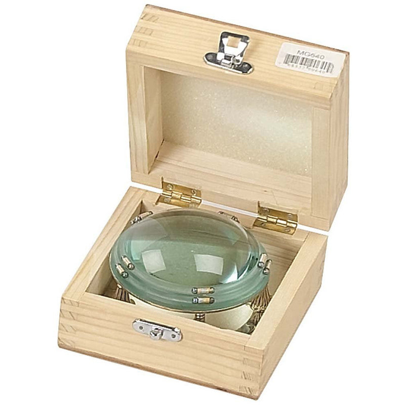 4" Diam., 2.5X Dome Magnifier W/ Tinted Beveled Glass, Brass Accents & Custom Wood Box - MG-90640 - ToolUSA