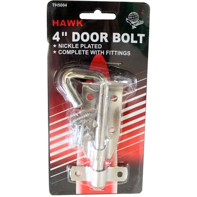 4 Inch Nickel Plated Door Bolt With Fittings And Installation Hardware - HW-05004 - ToolUSA