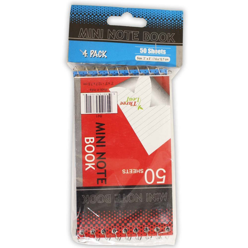 4 Pack Of Mini, 5 X 3 Inch, 50 Page Notebooks With Spiral Bound Tops (Pack of: 2) - HK-46868-Z02 - ToolUSA