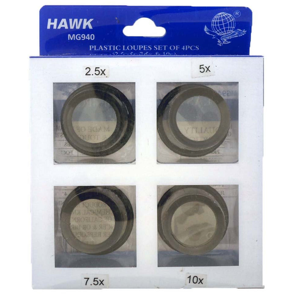 4 Piece Black Jeweler's Loupe Set - 2.5X, 5X, 7.5X, and 10X Power - MG-18411 - ToolUSA