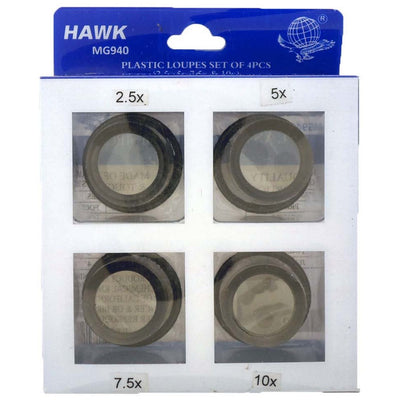 4 Piece Black Jeweler's Loupe Set - 2.5X, 5X, 7.5X, and 10X Power - MG-18411 - ToolUSA
