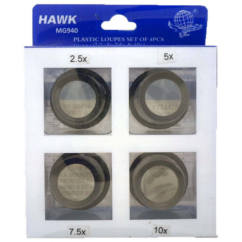 4 Piece Black Jeweler's Loupe Set - 2.5X, 5X, 7.5X, and 10X Power - MG-18411 - ToolUSA