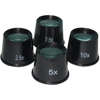 4 Piece Black Jeweler's Loupe Set - 2.5X, 5X, 7.5X, and 10X Power - MG-18411 - ToolUSA