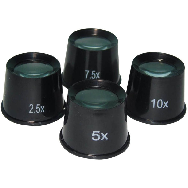 4 Piece Black Jeweler's Loupe Set - 2.5X, 5X, 7.5X, and 10X Power - MG-18411 - ToolUSA