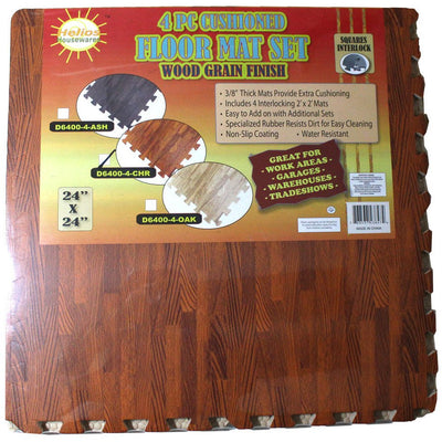 4 Piece Cushioned Floor Mats With Faux Wood Grain Resembling Cherry Wood Flooring By HELIOS HOUSEWARES - D6400-4-CHR - ToolUSA
