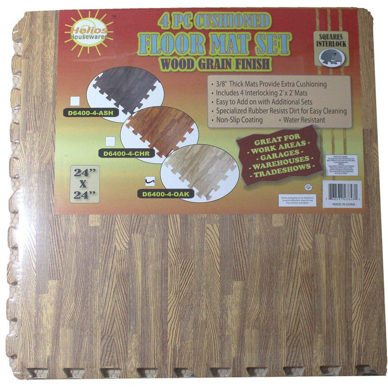 4 Piece Cushioned Floor Mats With Faux Wood Grain Resembling Oak Wood Flooring By HELIOS HOUSEWARES - D6400-4-OAK - ToolUSA