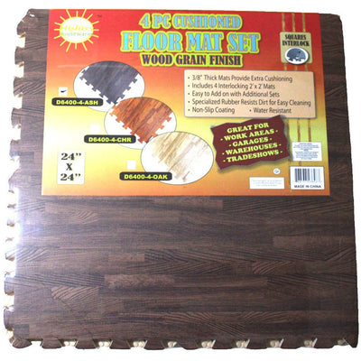 4 Piece Faux Wood Grain Cushioned Floor Mats - D6400-4-ASH - ToolUSA