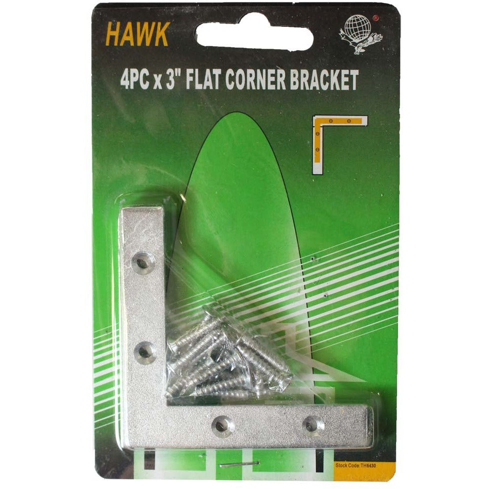 4 Piece Flat Corner Bracket Set (Pack of: 2) - HW-06430-Z02 - ToolUSA