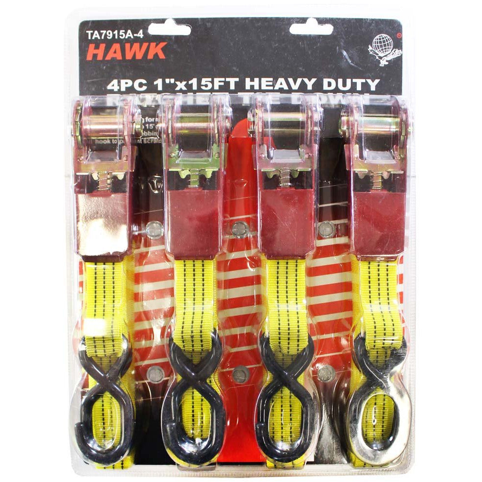 4 Piece Heavy Duty Ratchet Tie Down Set (Pack of: 1) - TA7915A-4 - ToolUSA