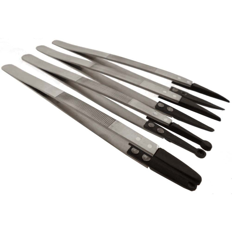 4 Piece Plastic Tipped 6.25" Diamond Holding Tweezers - 4 Different Shapes - S-18654 - ToolUSA