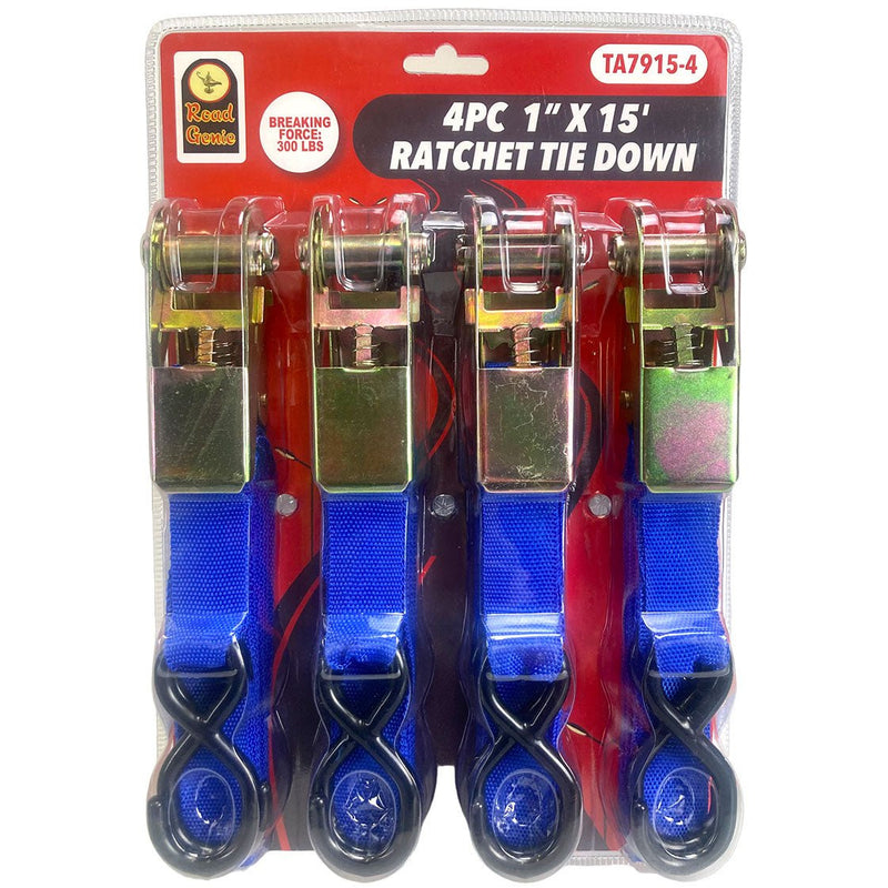 4 Piece Ratchet Tie Down Set (Pack of: 1) - TA7915-4 - ToolUSA