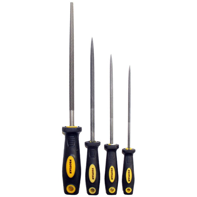 4 Piece Set Of Steel Files From 6" -9" Long With Rubber Grip Handles - F-93456 - ToolUSA