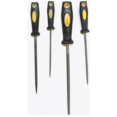 4 Piece Set Of Steel Files From 6" -9" Long With Rubber Grip Handles - F-93456 - ToolUSA
