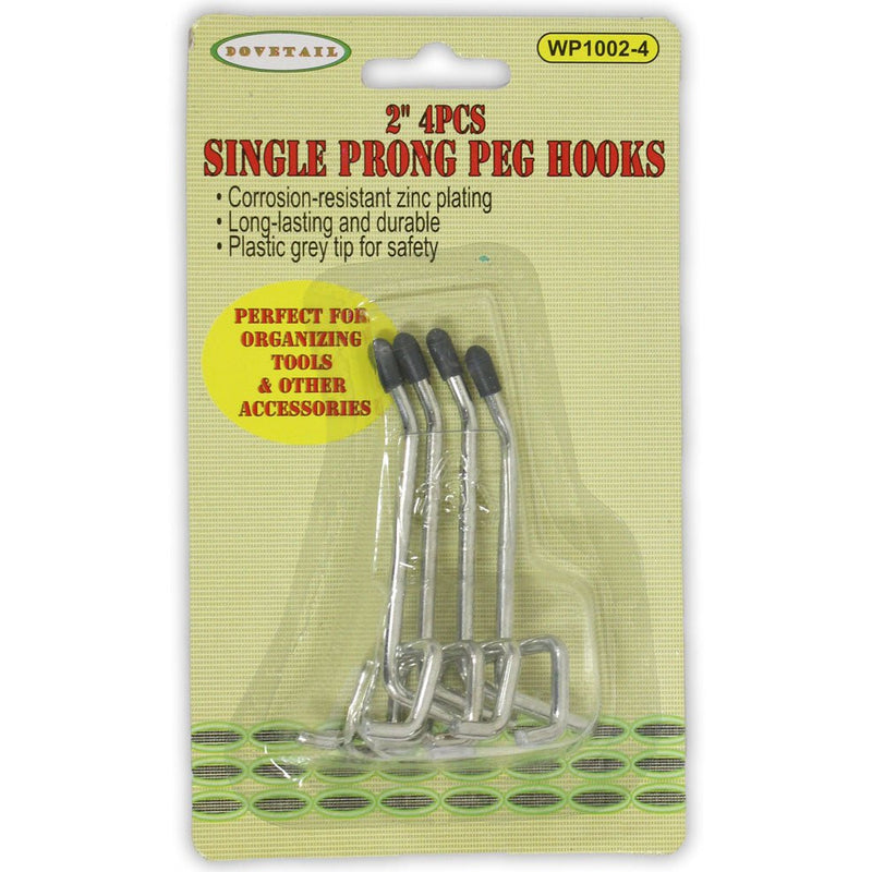 4 Pieces Of 2 Inch Single Prong Peg Hooks With Zinc Plating - WP1002-4 - ToolUSA