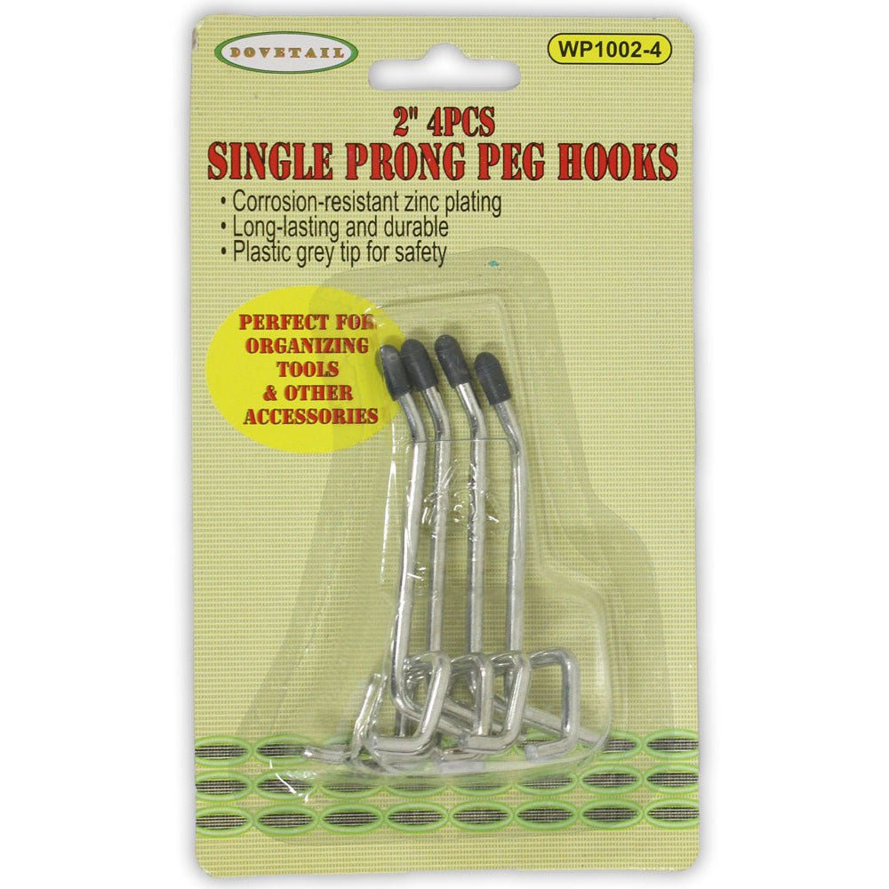 4 Pieces Of 2 Inch Single Prong Peg Hooks With Zinc Plating - WP1002-4 - ToolUSA