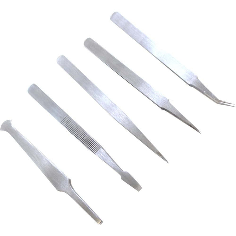 4 To 4 3/4 Inch Tweezer 5 Piece Set In Brushed Stainless Steel - S1-08642 - ToolUSA
