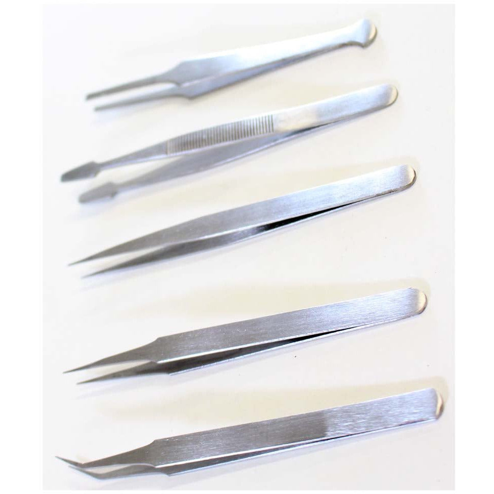 4 To 4 3/4 Inch Tweezer 5 Piece Set In Brushed Stainless Steel - S1-08642 - ToolUSA