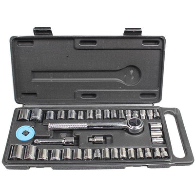 40 Pc 3/8, 1/4 Inch Drive SAE and MM Socket Set - TP-02340 - ToolUSA