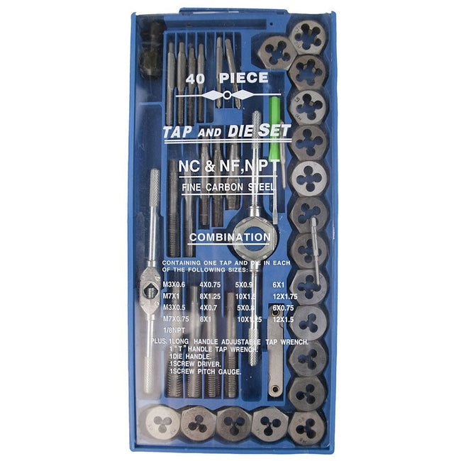 40 Piece Metric Tap & Die Set - 17 Tops & 17 Dies - TZ01-05640 - ToolUSA