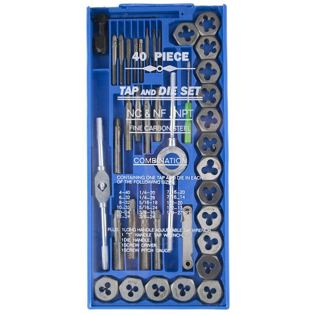 40 PIECE SAE TAP AND DIE SET WITH STORAGE CASE - TZ01-05641 - ToolUSA
