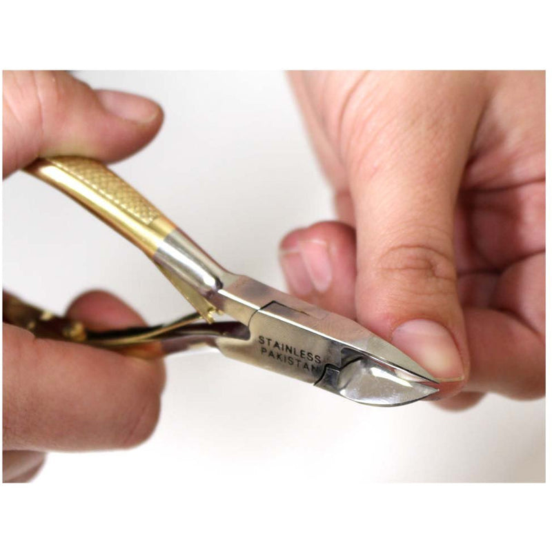 4.25 Inch Stainless Steel Nail Clipper with Golden Spring Action Handles - CARE-08908 - ToolUSA