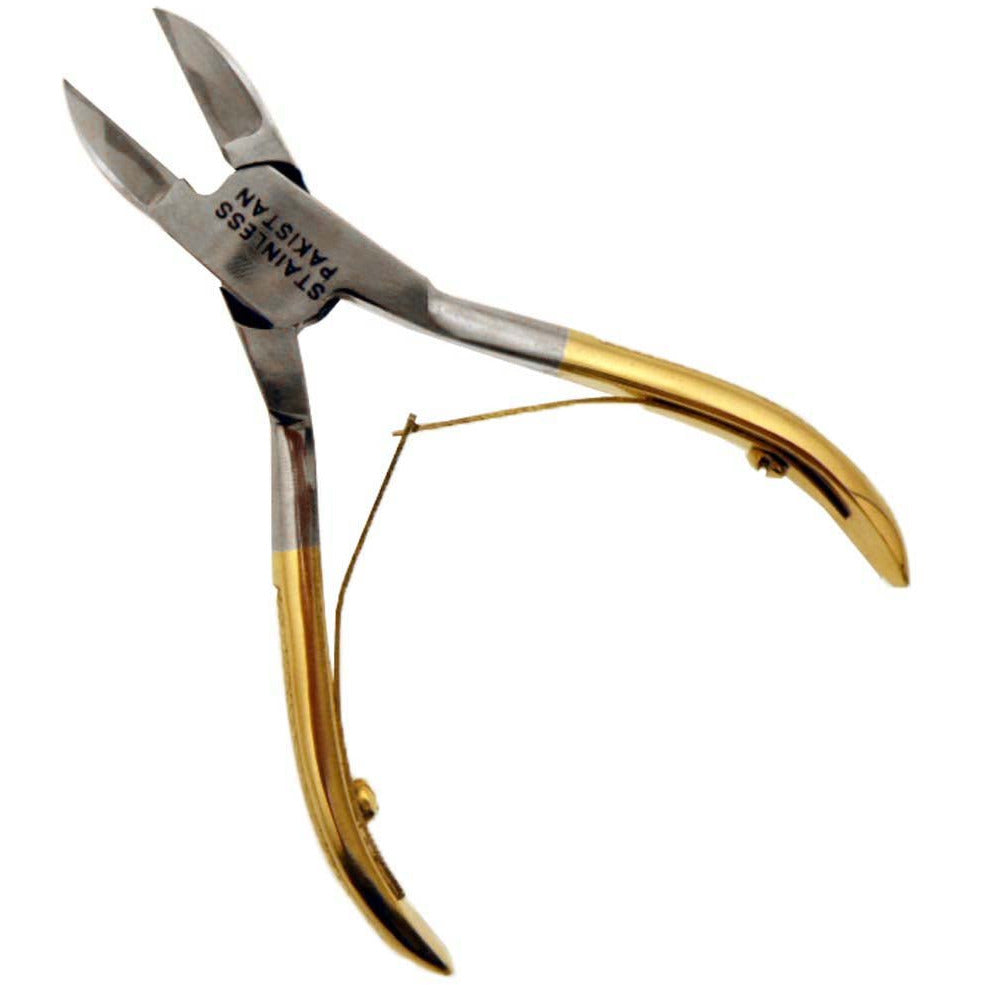 4.25 Inch Stainless Steel Nail Clipper with Golden Spring Action Handles - CARE-08908 - ToolUSA
