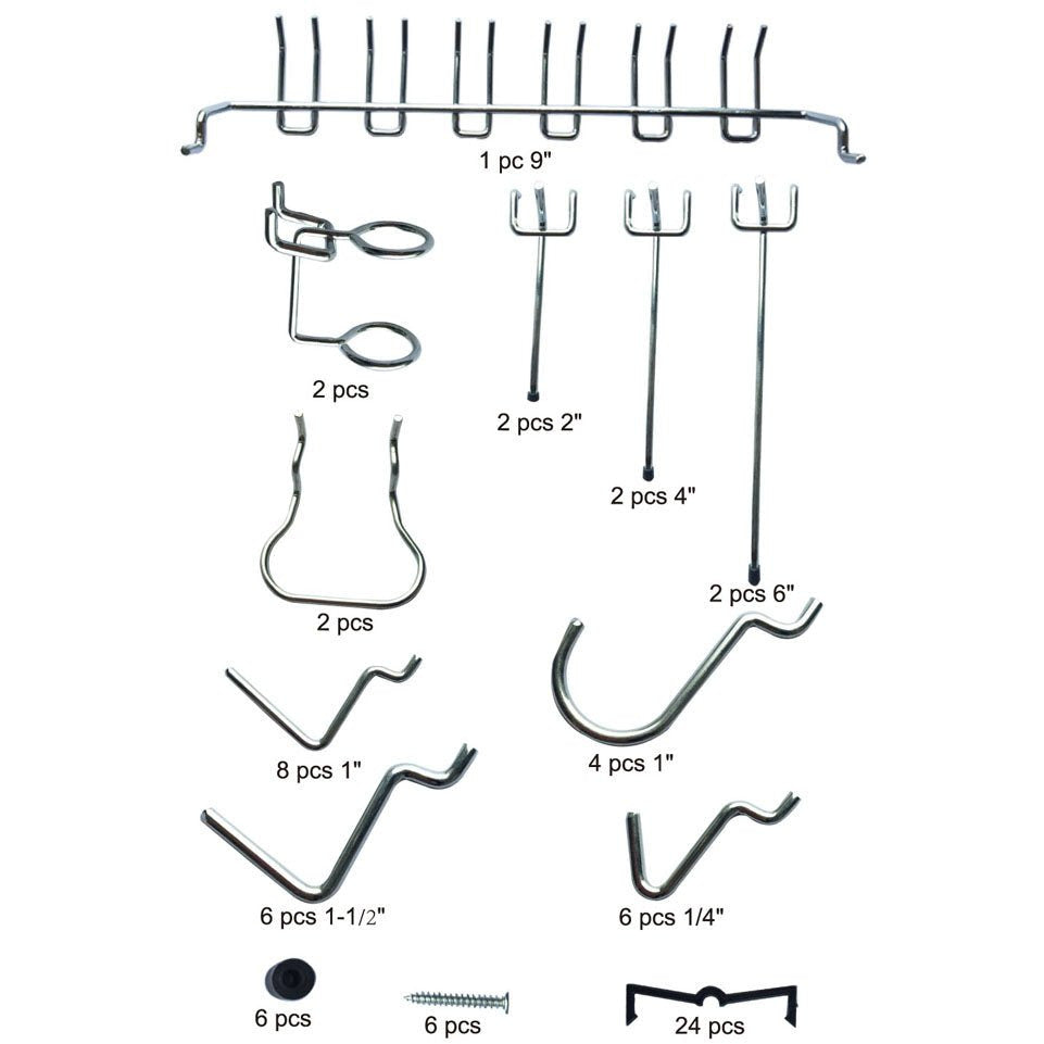 47 Piece Set Of Peg Board Hooks In Various Shapes and Sizes - WP1047-TX - ToolUSA