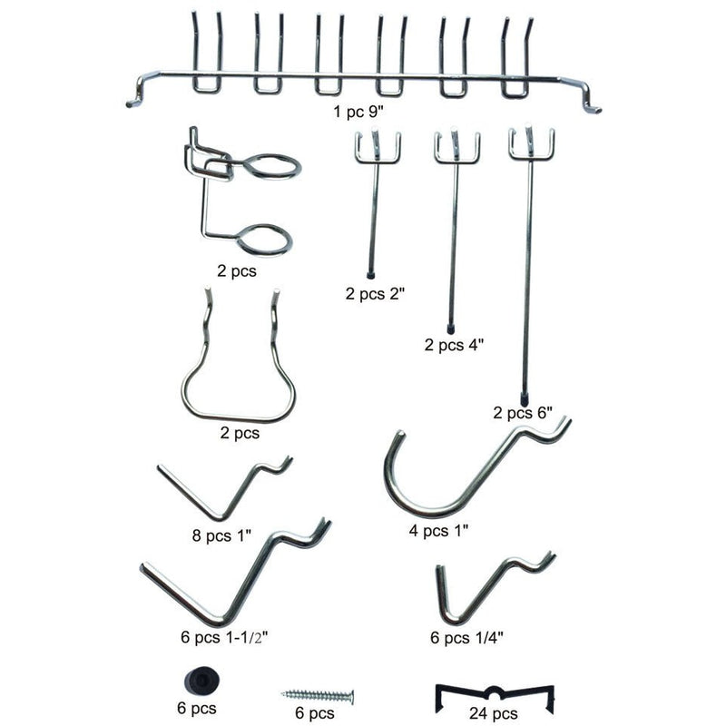 47 Piece Set Of Peg Board Hooks In Various Shapes and Sizes - WP1047-TX - ToolUSA