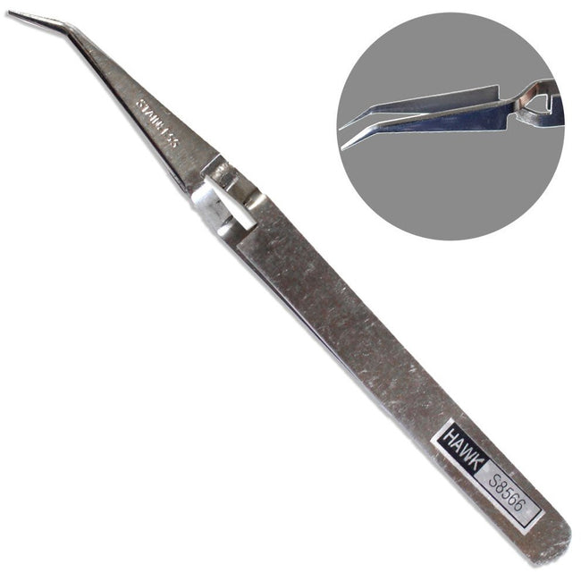 4.75" Cross Locking Tweezers, Angled Tip - S1-08566 - ToolUSA