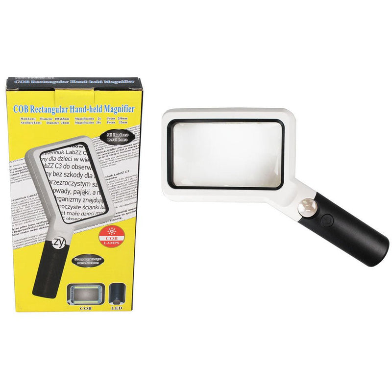 5-1/4 X 3-1/2 Inch Rectangular Hand-Held Magnifier With 2 Rows of COB Lights And 4-1/2 Inch Handle - MP7543-COB - ToolUSA