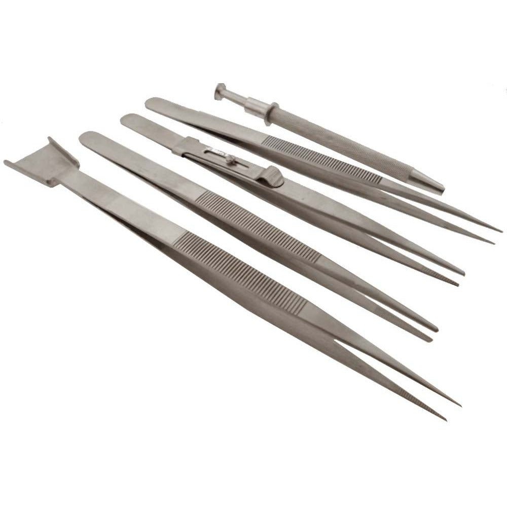 5 Piece Diamond Handling Tweezer Set - Small Shovel & 4 Prong Pick Up Tool - TJ-17336 - ToolUSA