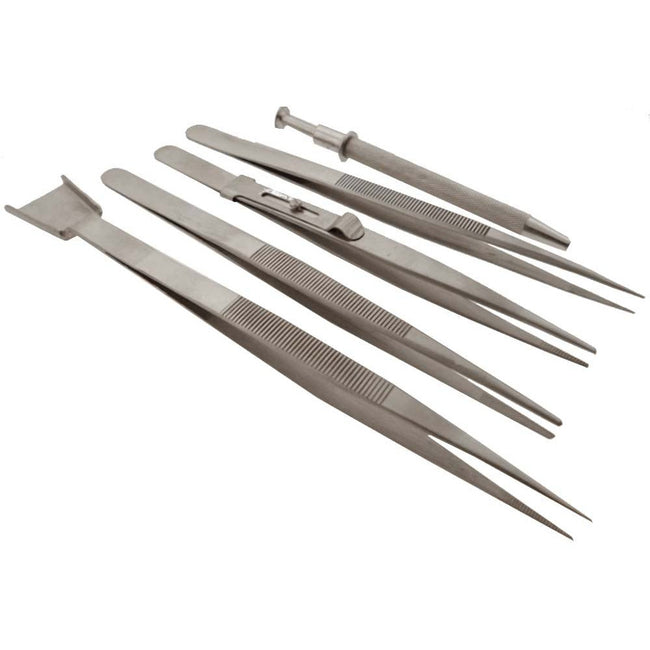 5 Piece Diamond Handling Tweezer Set - Small Shovel & 4 Prong Pick Up Tool - TJ-17336 - ToolUSA