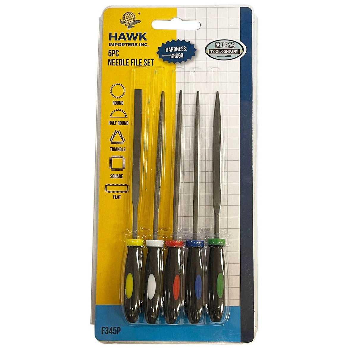 5 Piece Needle Files Set with Color Coded Handles - F-09891 - ToolUSA