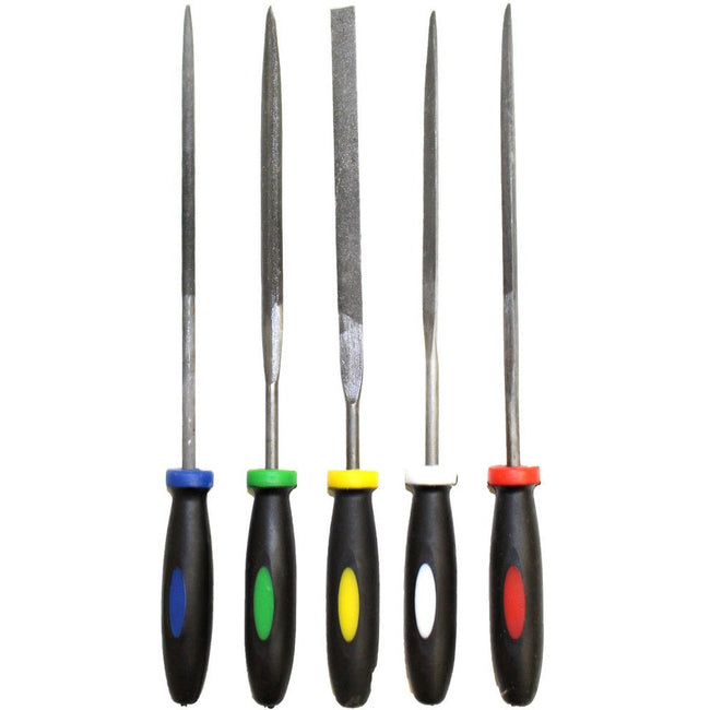 5 Piece Needle Files Set with Color Coded Handles - F-09891 - ToolUSA