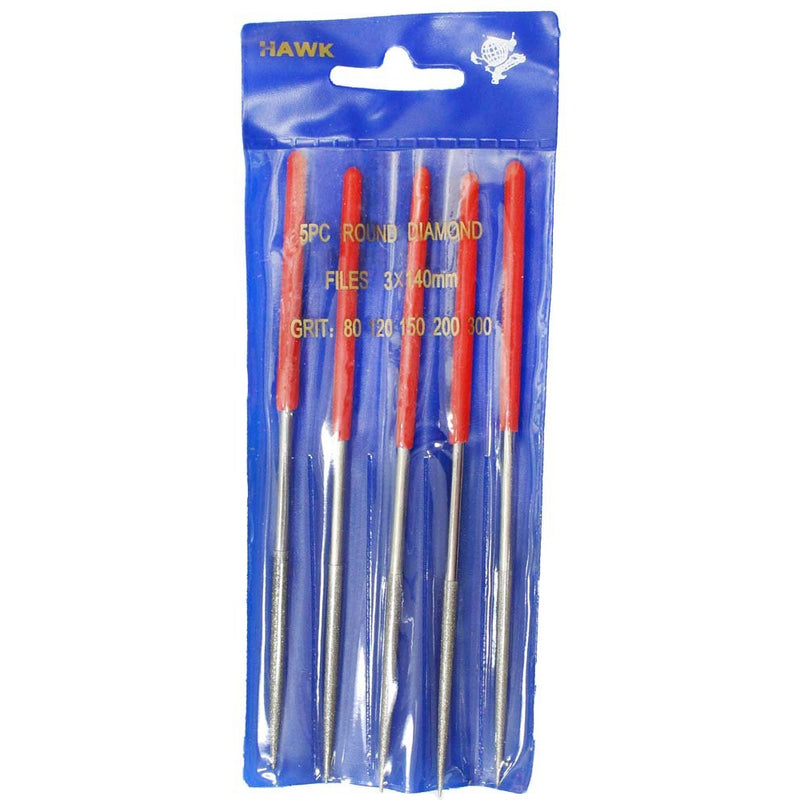 5 Piece Round Mini Diamond Files with PVC Wrapped Handles In Various Grits - F-73555 - ToolUSA