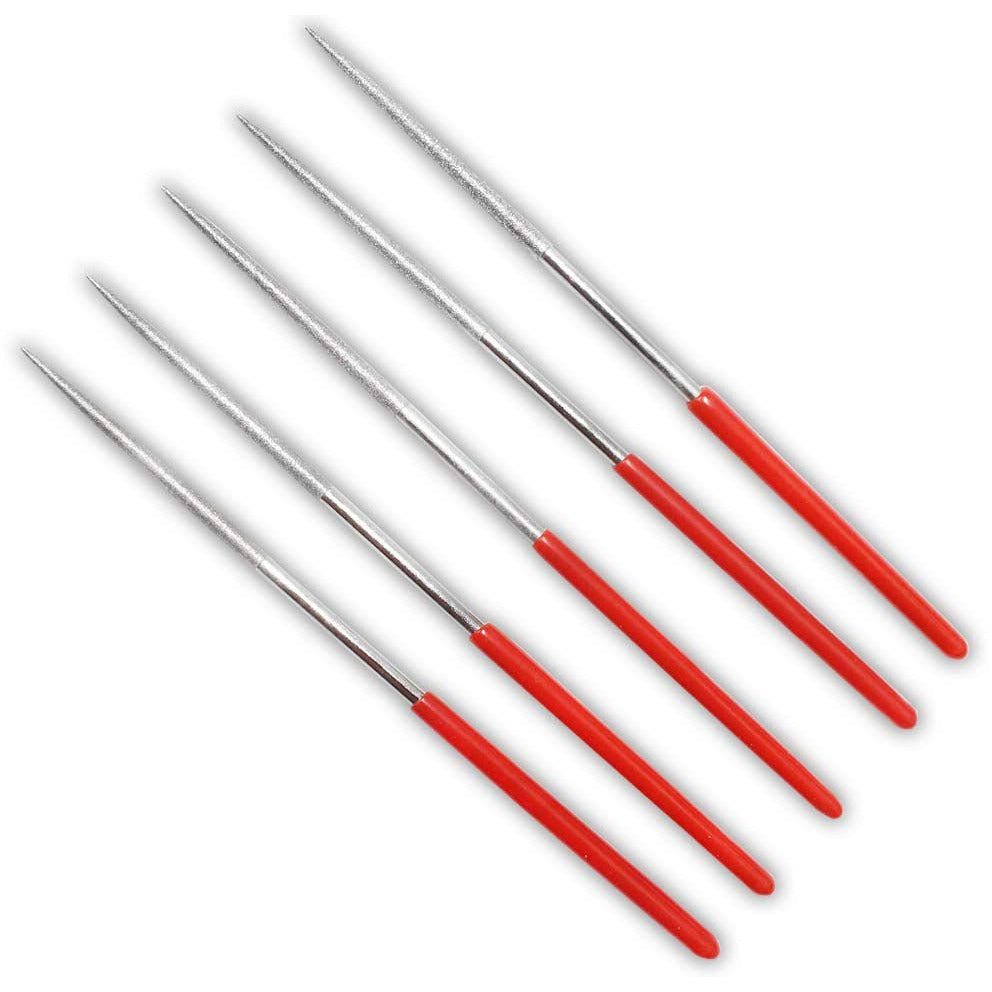5 Piece Round Mini Diamond Files with PVC Wrapped Handles In Various Grits - F-73555 - ToolUSA