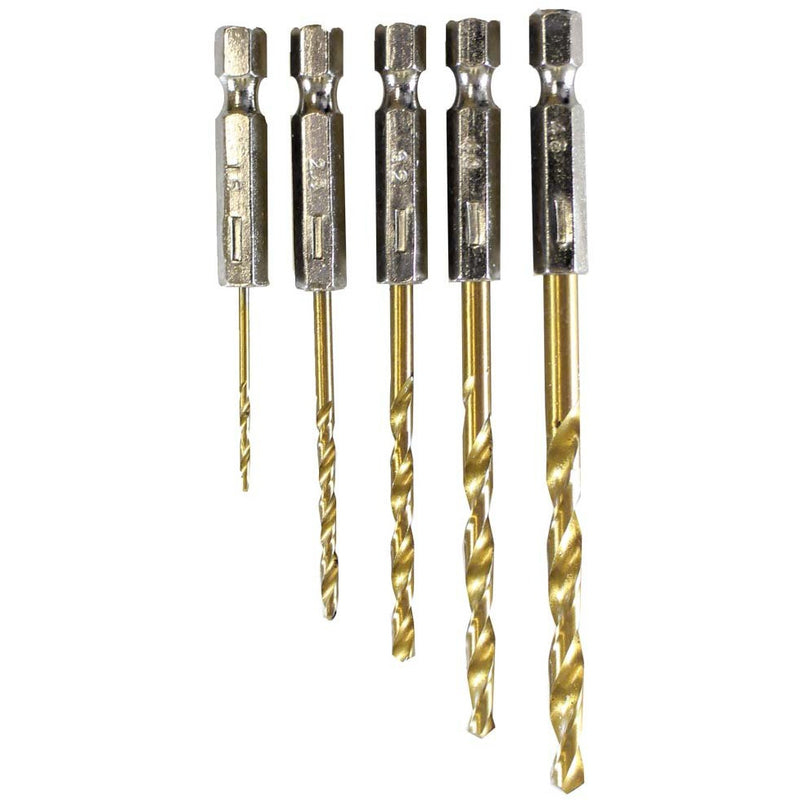 5 Piece Titanium Drill Bit Set - 1/4 Inch Shanks - TZ-18097 - ToolUSA