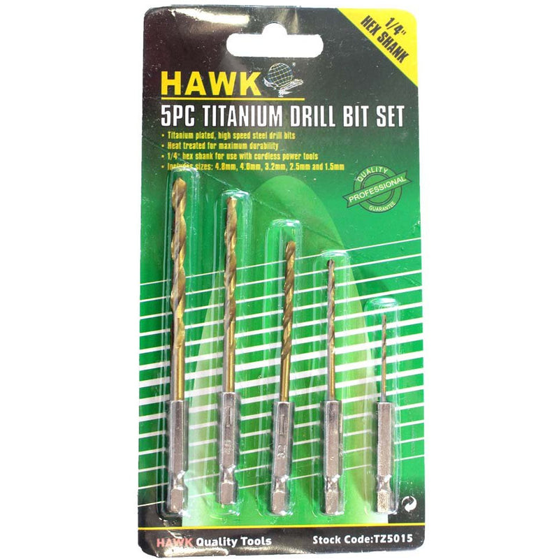 5 Piece Titanium Drill Bit Set - 1/4 Inch Shanks - TZ-18097 - ToolUSA